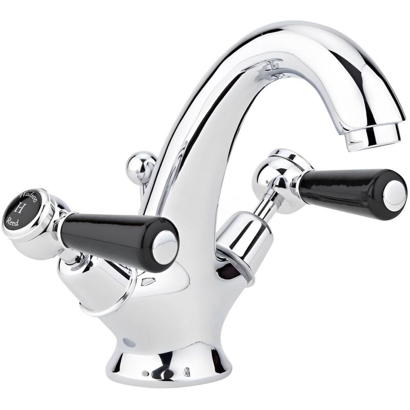 Topaz Black Lever Mono Basin Mixer Tap Dome Collar with Waste - Chrome - Hudson Reed
