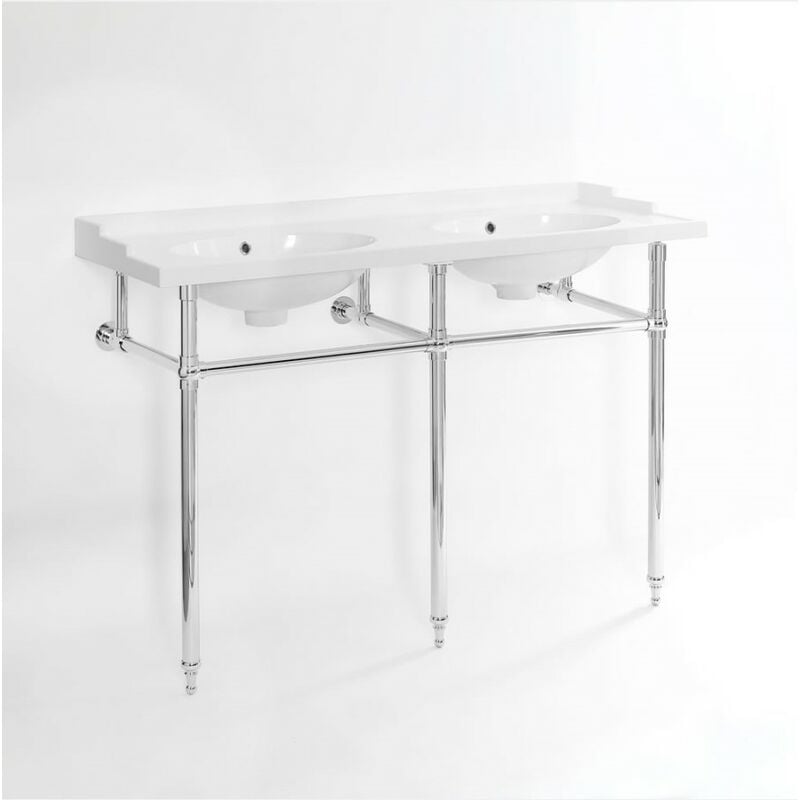 Elizabeth - Lavabo Sur Pieds Double Vasque Rétro Avec Pieds Chromé - Hudson Reed