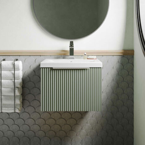 Hudson Reed Fluted Wall Hung 1-Drawer Vanity Unit with Basin 1 500mm Wide - Satin Green