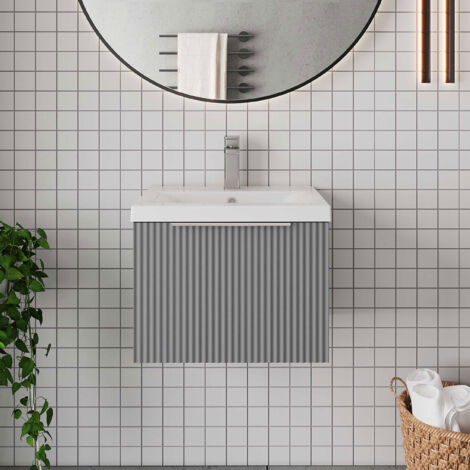 Hudson Reed Fluted Wall Hung 1-Drawer Vanity Unit with Basin 1 500mm Wide - Satin Grey