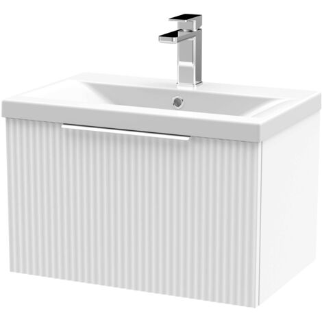 Hudson Reed Fluted Wall Hung 1-Drawer Vanity Unit with Basin 1 600mm Wide - Satin White