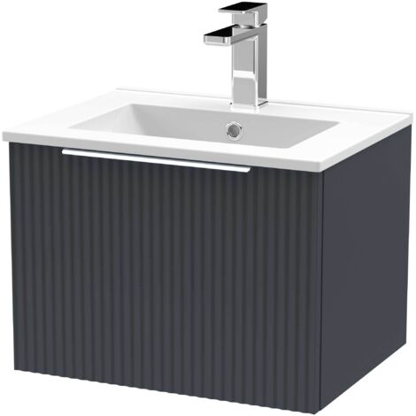 Hudson Reed Fluted Wall Hung 1-Drawer Vanity Unit with Basin 2 500mm Wide - Satin Anthracite