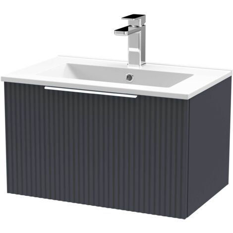 Hudson Reed Fluted Wall Hung 1-Drawer Vanity Unit with Basin 2 600mm Wide - Satin Anthracite