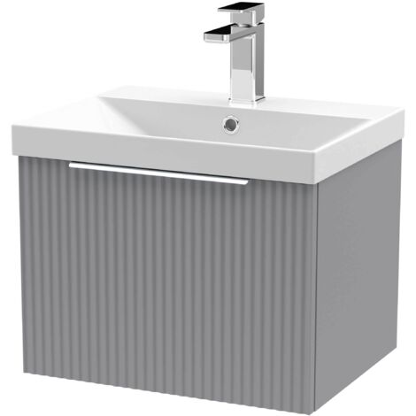 Hudson Reed Fluted Wall Hung 1-Drawer Vanity Unit with Basin 3 500mm Wide - Satin Grey