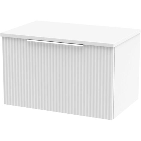 Hudson Reed Fluted Wall Hung 1-Drawer Vanity Unit with Worktop 600mm Wide - Satin White