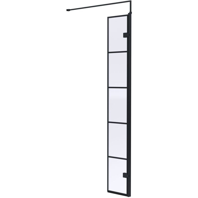 Framed Wet Room Return Panel with Support Bar 300mm Wide - 8mm Glass - Hudson Reed