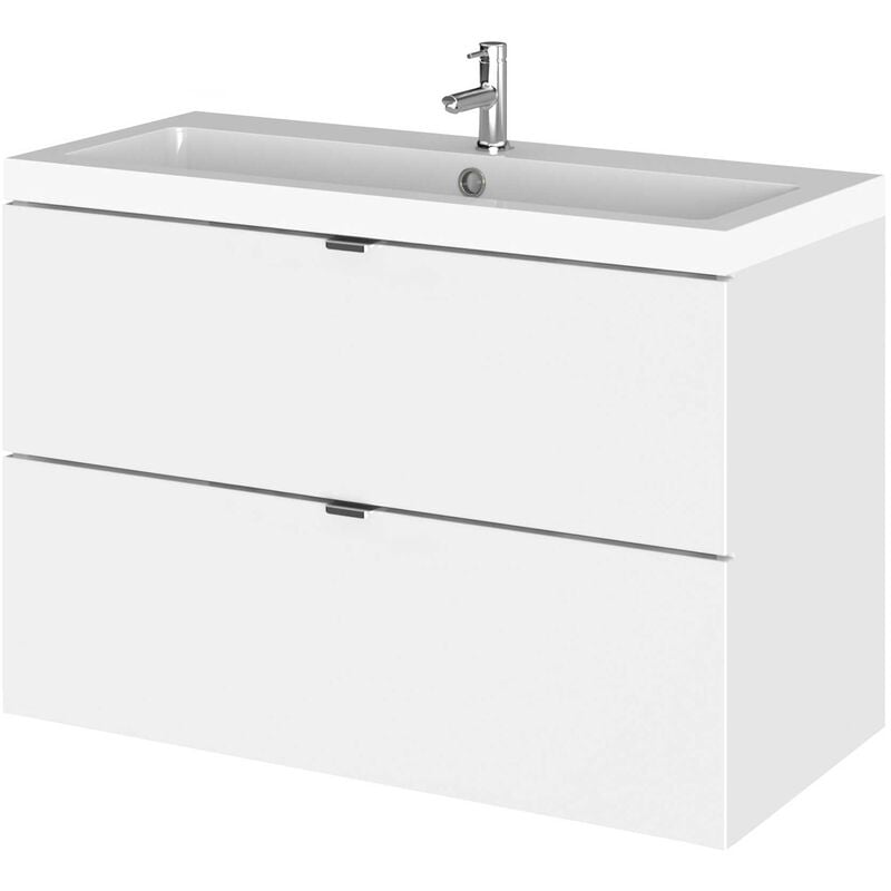 Fusion Wall Hung 2-Drawer Vanity Unit with Basin 800mm Wide - Gloss White - Hudson Reed