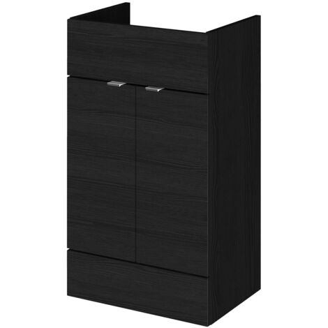 Hudson Reed Fusion Charcoal Black Woodgrain 500mm Floor Standing 2 Door Vanity Unit - OFF606