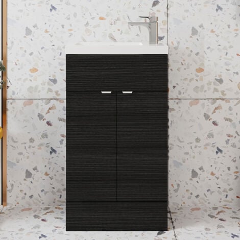 VASARI Hudson Reed Fusion Compact Vanity Unit with Basin 500mm Wide - Charcoal Black Woodgrain