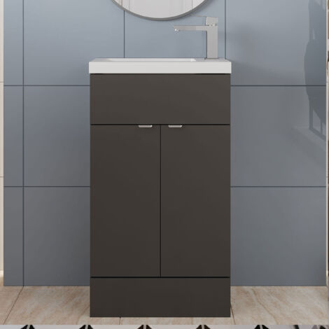 Hudson Reed Fusion Compact Vanity Unit with Basin 500mm Wide - Gloss Grey