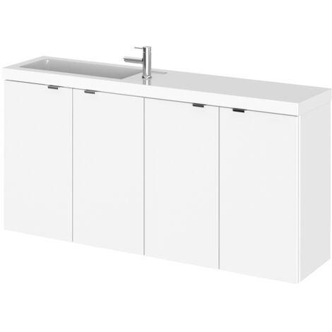 Hudson Reed Fusion Compact Wall Hung 4-Door Vanity Unit with Polymarble Basin 1000mm Wide - 1000mm Wide - Gloss White