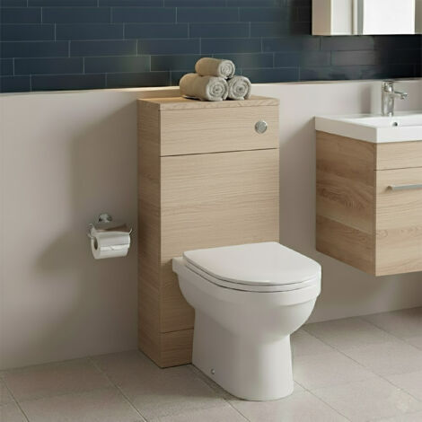 Hudson Reed Fusion Compact WC Unit with Coloured Worktop 500mm Wide - Bleached Oak