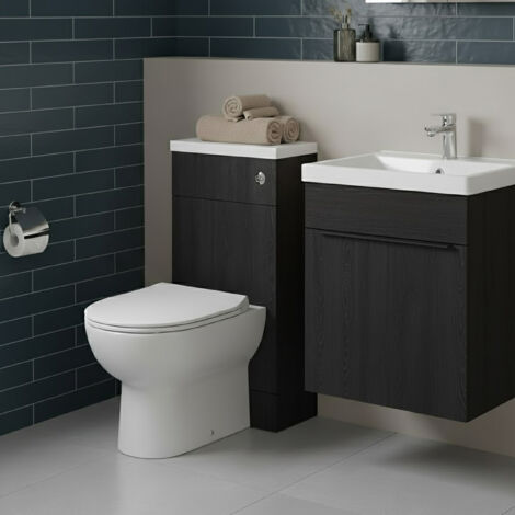 Hudson Reed Fusion Compact WC Unit with Polymarble Worktop 500mm Wide - Charcoal Black Woodgrain