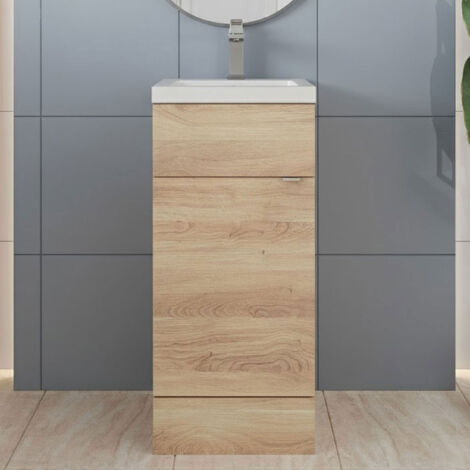 Hudson Reed Fusion Floor Standing 1-Door Vanity Unit with Basin 400mm Wide - Bleached Oak