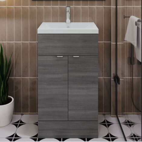 Hudson Reed Fusion Floor Standing Vanity Unit with Basin 500mm Wide - Anthracite Woodgrain