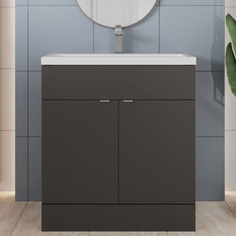 Hudson Reed Fusion Floor Standing Vanity Unit with Basin 800mm Wide - Gloss Grey
