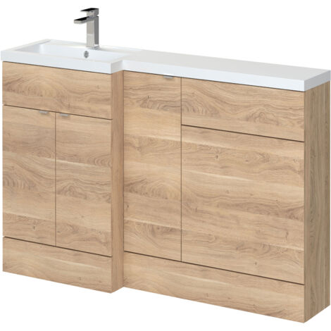 Hudson Reed Fusion LH Combination Unit with 600mm WC Unit - 1500mm Wide - Bleached Oak
