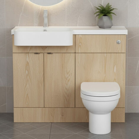 Hudson Reed Fusion LH Combination Unit with Round Semi Recessed Basin 1100mm Wide - Bleached Oak