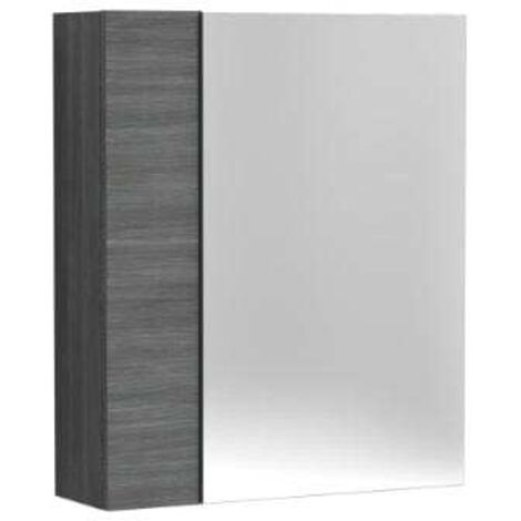 Hudson Reed Fusion Mirrored Bathroom Cabinet (75/25) 600mm Wide - Anthracite Woodgrain