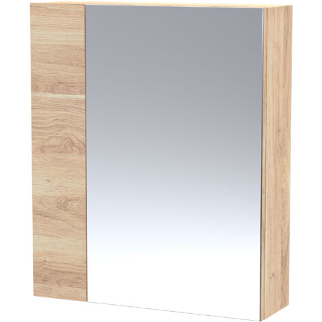 Hudson Reed Fusion Mirrored Bathroom Cabinet (75/25) 600mm Wide - Bleached Oak