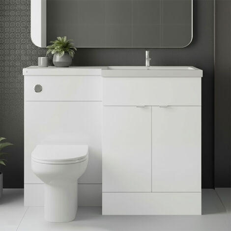 Hudson Reed Fusion RH Combination Unit with L Shape Basin - 1100mm Wide - Gloss White
