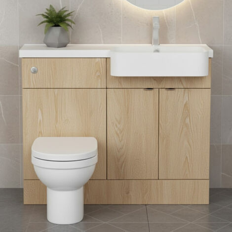Hudson Reed Fusion RH Combination Unit with Round Semi Recessed Basin 1100mm Wide - Bleached Oak