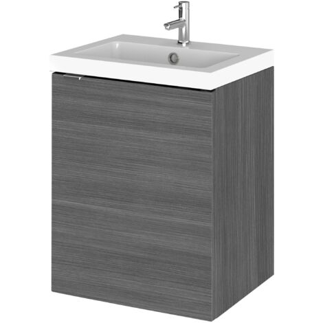 Hudson Reed Fusion Wall Hung 1-Door Vanity Unit with Basin 400mm Wide - Anthracite Woodgrain