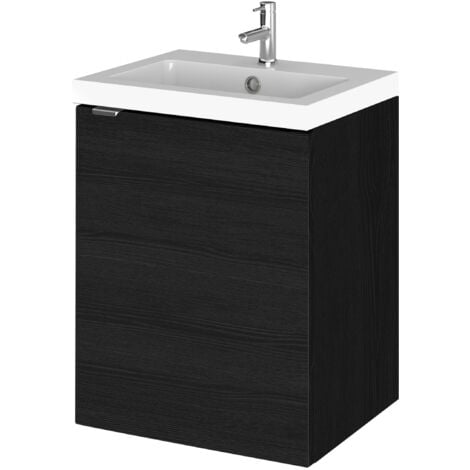 Hudson Reed Fusion Wall Hung 1-Door Vanity Unit with Basin 400mm Wide - Charcoal Black Woodgrain
