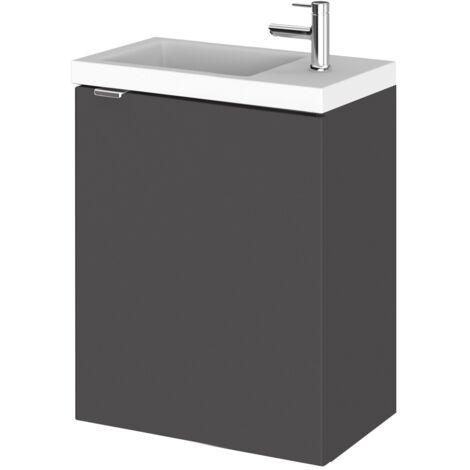 Hudson Reed Fusion Wall Hung 1-Door Vanity Unit with Compact Basin 400mm Wide - Gloss Grey