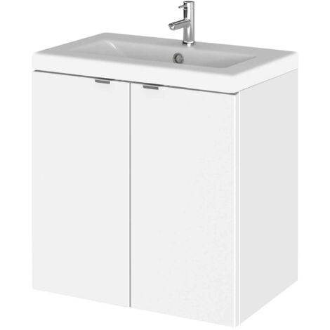 Hudson Reed Fusion Wall Hung 2-Door Vanity Unit with Ceramic Basin 500mm Wide - Gloss White