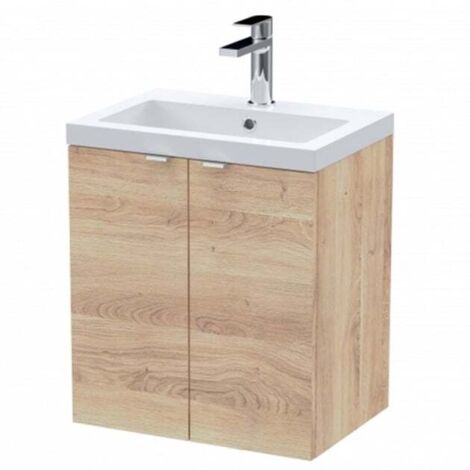 Hudson Reed Fusion Wall Hung 2-Door Vanity Unit with Polymarble Basin 500mm Wide - Bleached Oak