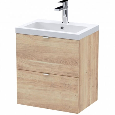 Hudson Reed Fusion Wall Hung 2-Drawer Vanity Unit with Basin 500mm Wide - Bleached Oak