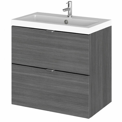 Hudson Reed Fusion Wall Hung 2-Drawer Vanity Unit with Basin 600mm Wide - Anthracite Woodgrain