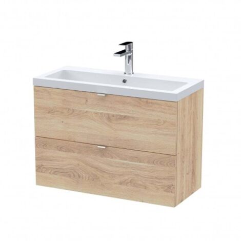 Hudson Reed Fusion Wall Hung 2-Drawer Vanity Unit with Basin 800mm Wide - Bleached Oak