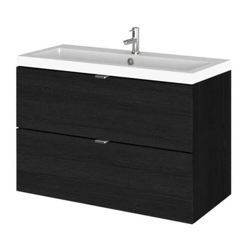 Hudson Reed Fusion Wall Hung 2-Drawer Vanity Unit with Basin 800mm Wide - Charcoal Black Woodgrain