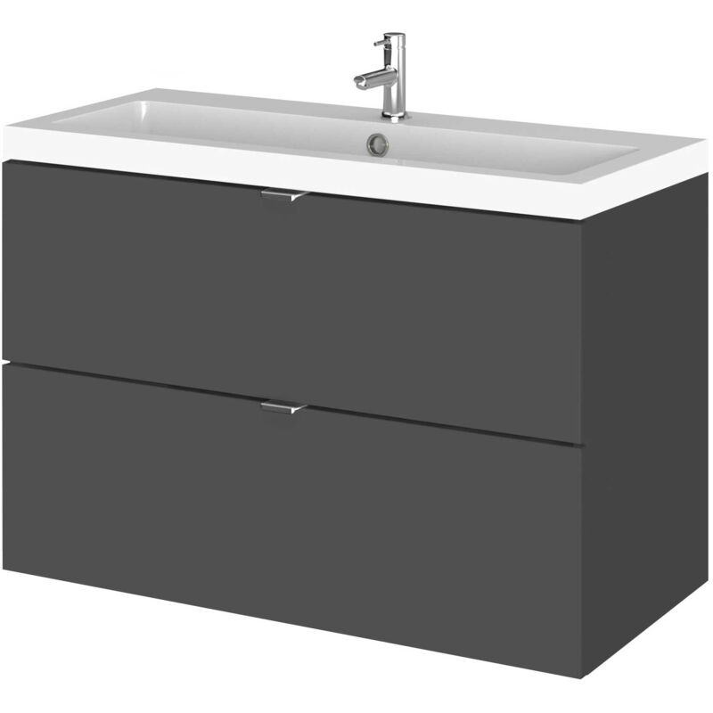 Hudson Reed Fusion Wall Hung 2-Drawer Vanity Unit with Basin 800mm Wide - Gloss Grey