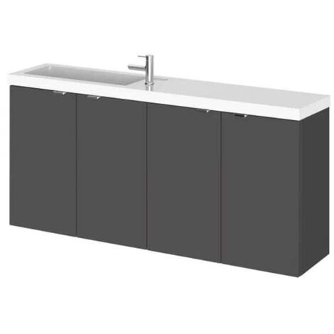 Hudson Reed Fusion Wall Hung 4-Door Vanity Unit with Compact Basin 1200mm Wide - Gloss Grey