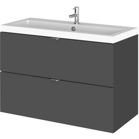 Hudson Reed Gloss Grey 800mm Wall Hung Full Depth 2 Drawer Vanity Unit with Basin - CBI931