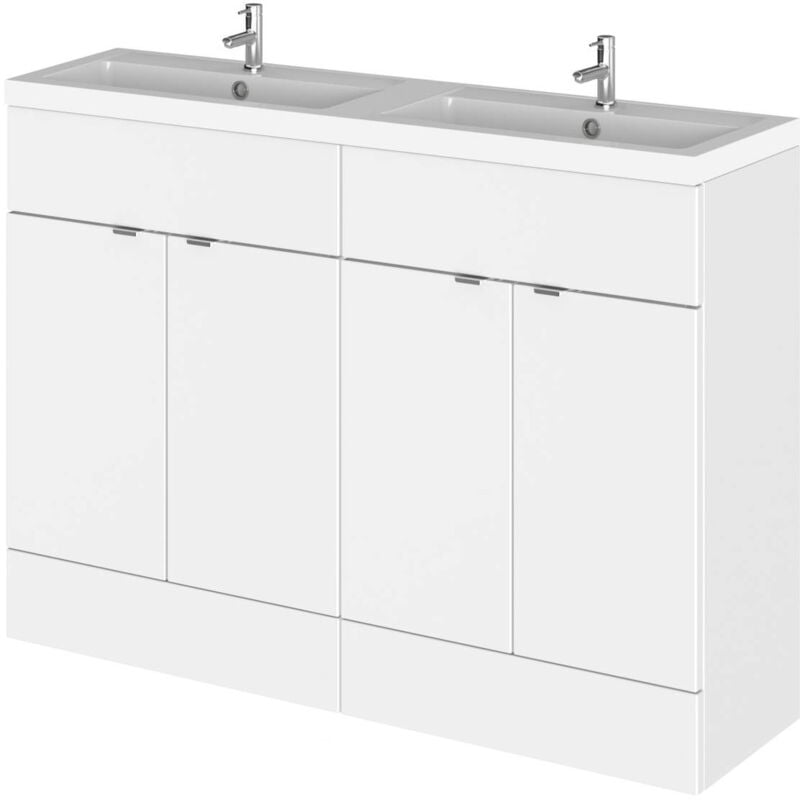 Fusion Gloss White 1200mm Full Depth 4 Door Vanity Unit with Double Basin - CBI134 - Hudson Reed