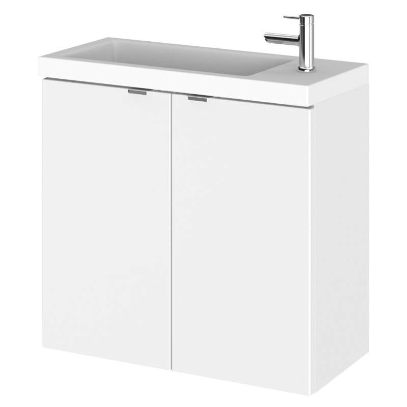 Hudson Reed Fusion Gloss White 600mm Wall Hung Slimline 2 Door Vanity Unit and Basin with 1 Side Tap Hole - CBI129