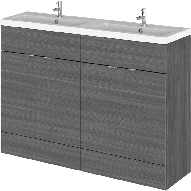 Hudson Reed Fusion Anthracite Woodgrain 1200mm Full Depth 4 Door Vanity Unit with Double Basin - CBI534