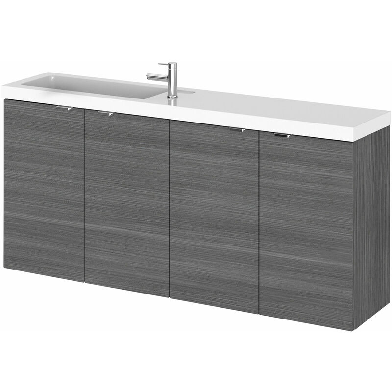 Fusion Wall Hung 4-Door Vanity Unit with Compact Basin 1200mm Wide - Anthracite Woodgrain - Hudson Reed