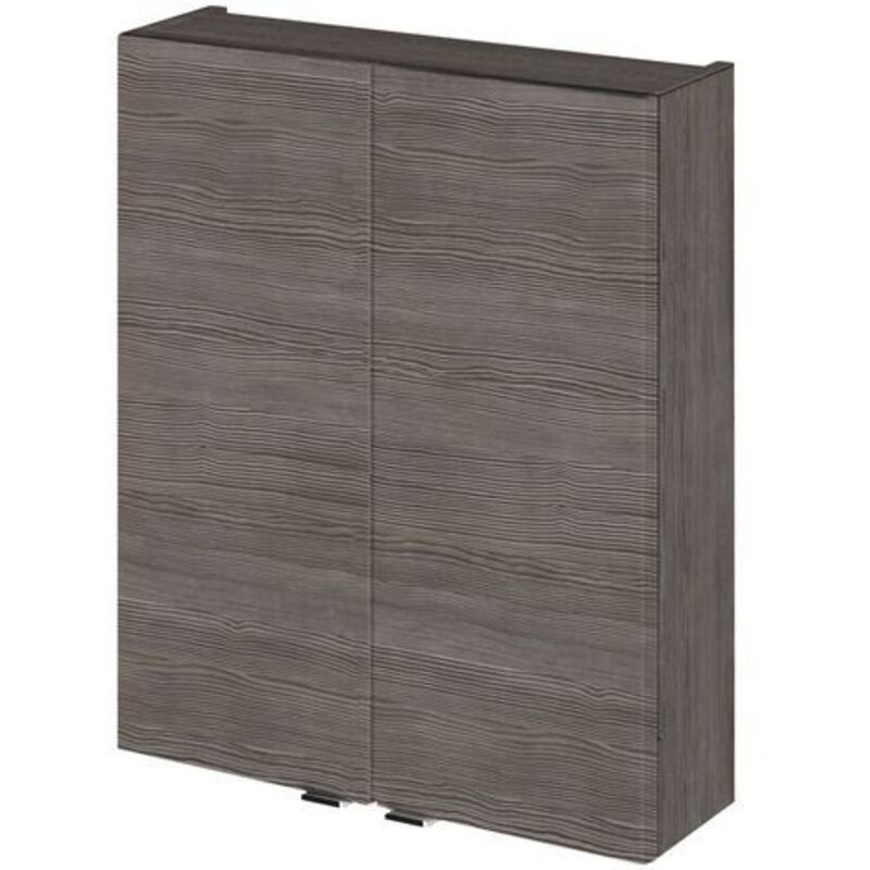 Hudson Reed Fusion Compact Anthracite Woodgrain 500mm Wall Hung 2 Door Storage Unit - OFF555