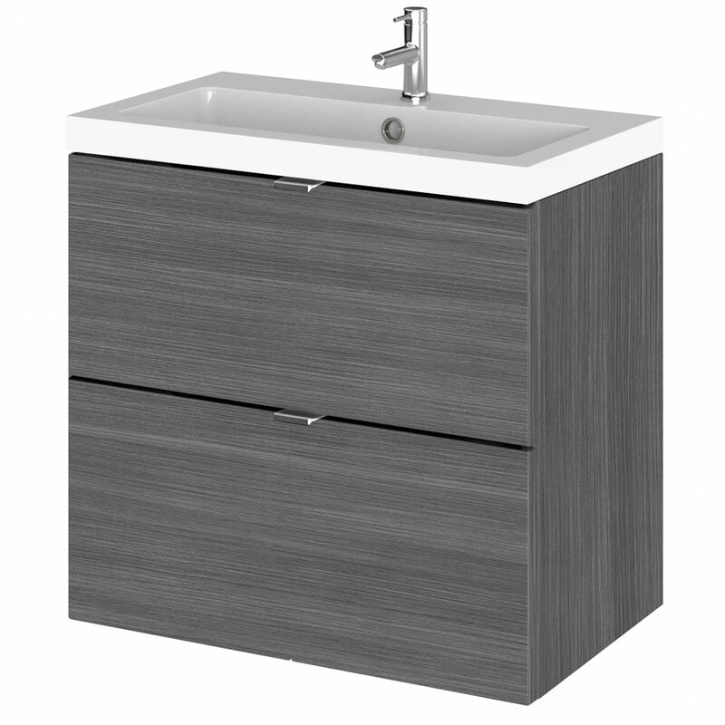 Fusion Wall Hung 2-Drawer Vanity Unit with Basin 600mm Wide - Anthracite Woodgrain - Hudson Reed