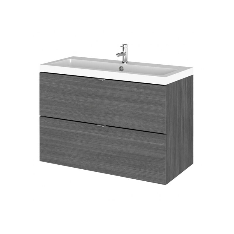 Fusion Wall Hung 2-Drawer Vanity Unit with Basin 800mm Wide - Anthracite Woodgrain - Hudson Reed