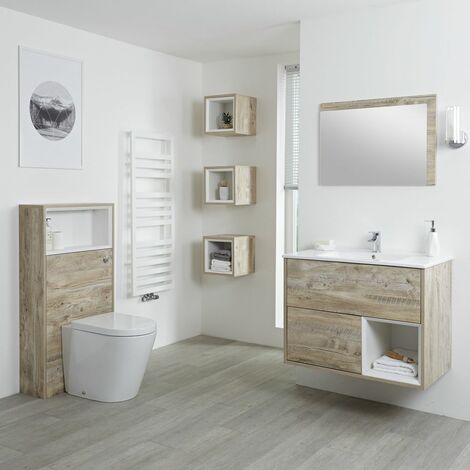 MEUBLE TOILETTE WC SDB Rangement Moderne Noir + Bois 79x95x23 cm EUR 66,99  - PicClick FR