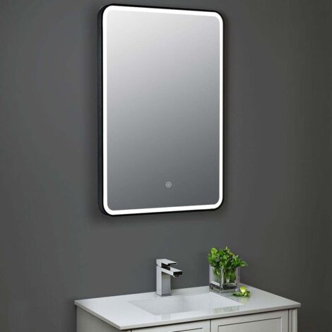 Hudson Reed Hydrus Black Framed LED Touch Sensor Bathroom Mirror 700mm H x 500mm W