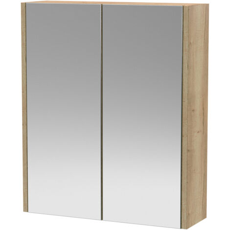 Hudson Reed Juno Autumn Oak Woodgrain 600mm 2 Door Mirrored Cabinet - NPF1817