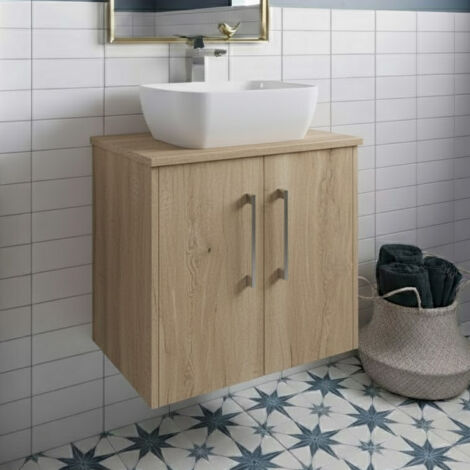 Hudson Reed Juno Autumn Oak Woodgrain 600mm Wall Hung 2 Door Vanity Unit with Worktop - JNU1823W