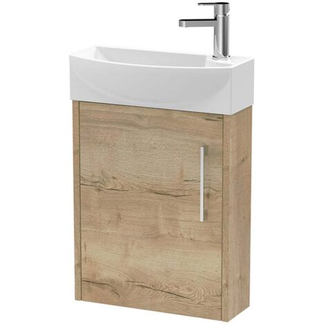 Hudson Reed Juno Compact LH Wall Hung Vanity Unit and Basin 440mm Wide - Autumn Oak
